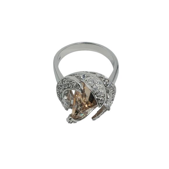 Absolute™ Geometric Champagne & Clear CZ Sterling Silver Ring Size 7 - Picture 5 of 7